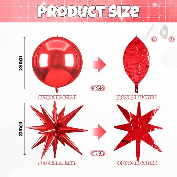 6Pcs 22 Inch Red Star Balloons Large Foil Balloons Birthday Wedding Party Decor