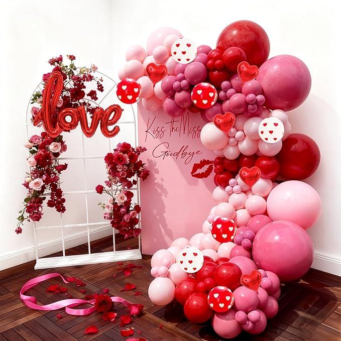 Valentines Day Balloon Arch Garland Kit 126Pcs Red Pink Heart Party Decor