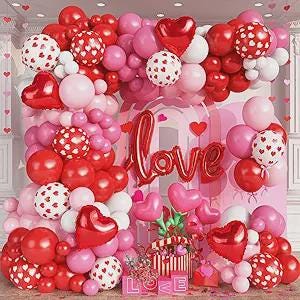 Valentines Day Balloon Arch Garland Kit 126Pcs Red Pink Heart Party Decor