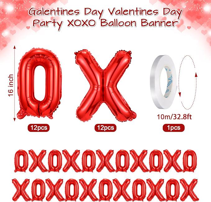 24Pcs Valentines Day 16 Inch XOXO Foil Balloons Banner Wedding Party Decor