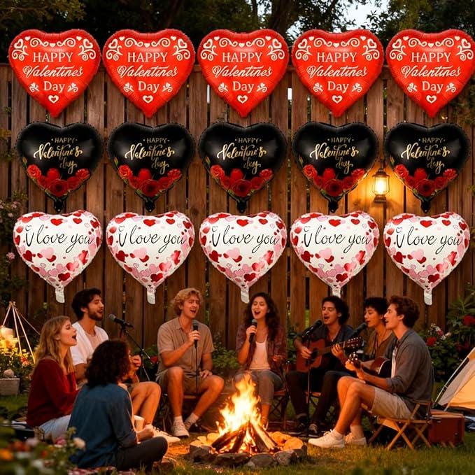 15Pcs Heart Balloons 18 Inch Black Red Valentines Day Party Decor Romantic Night
