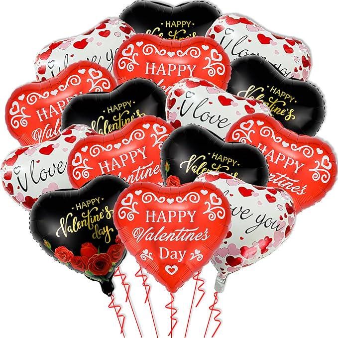 15Pcs Heart Balloons 18 Inch Black Red Valentines Day Party Decor Romantic Night