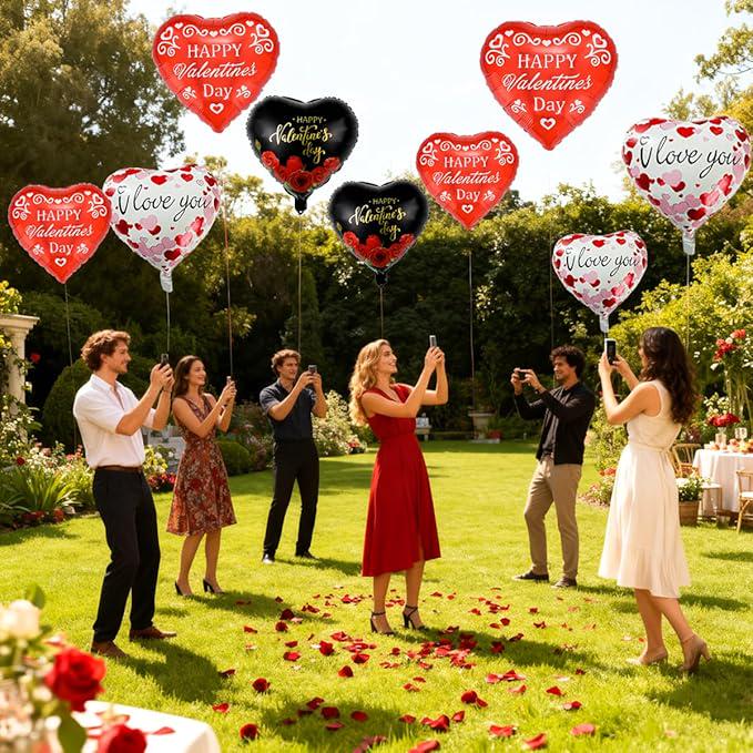 15Pcs Heart Balloons 18 Inch Black Red Valentines Day Party Decor Romantic Night