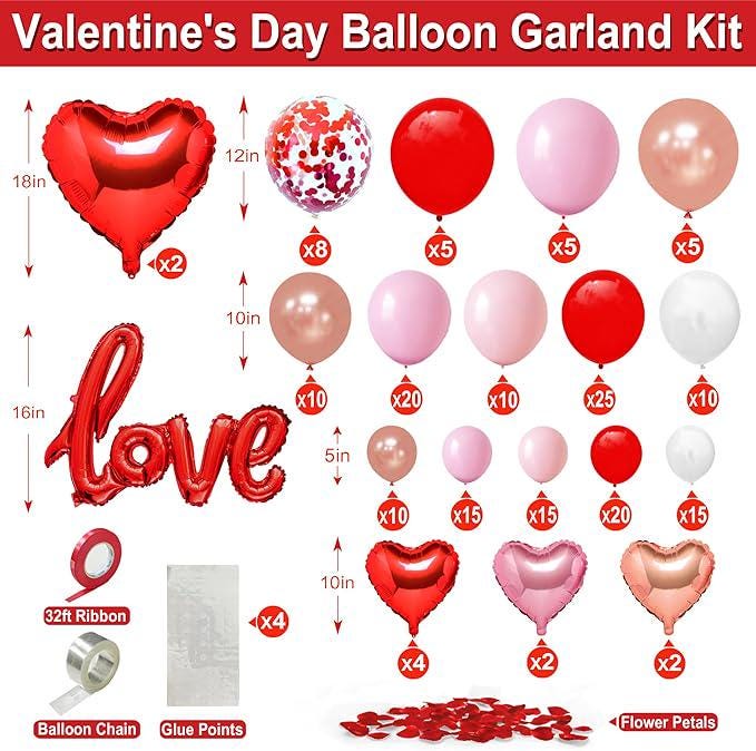 191Pcs Valentines Day Balloon Garland Arch Kit Love Heart Confetti Party Decor