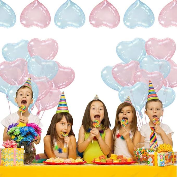 20Pcs Crystal Pastel Clear Heart Balloons 18 Inch Transparent Mylar Party Decor