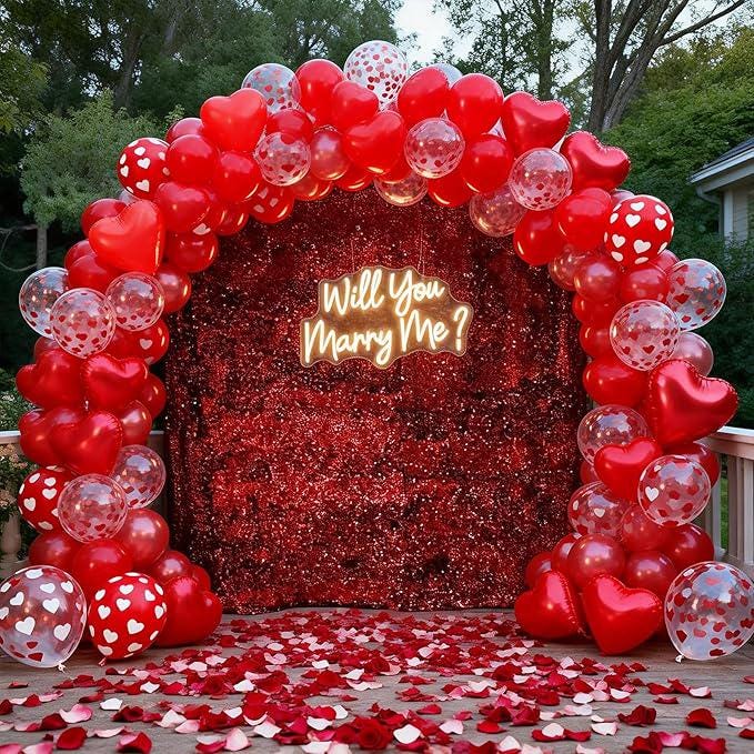50Pcs Pearl Red Heart Balloons Latex Foil Balloons Valentines Party Decor