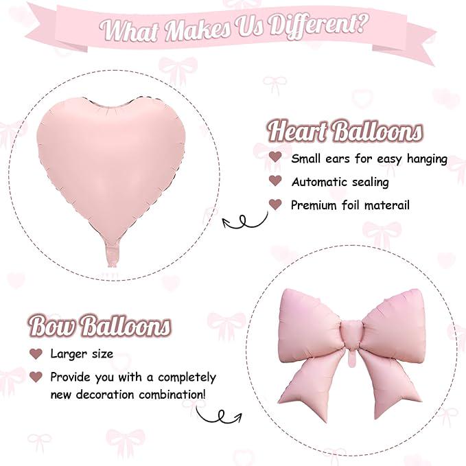 10Pcs Pink White Heart Foil Balloons 18 Inch Bow Balloon Birthday Wedding Party Decor