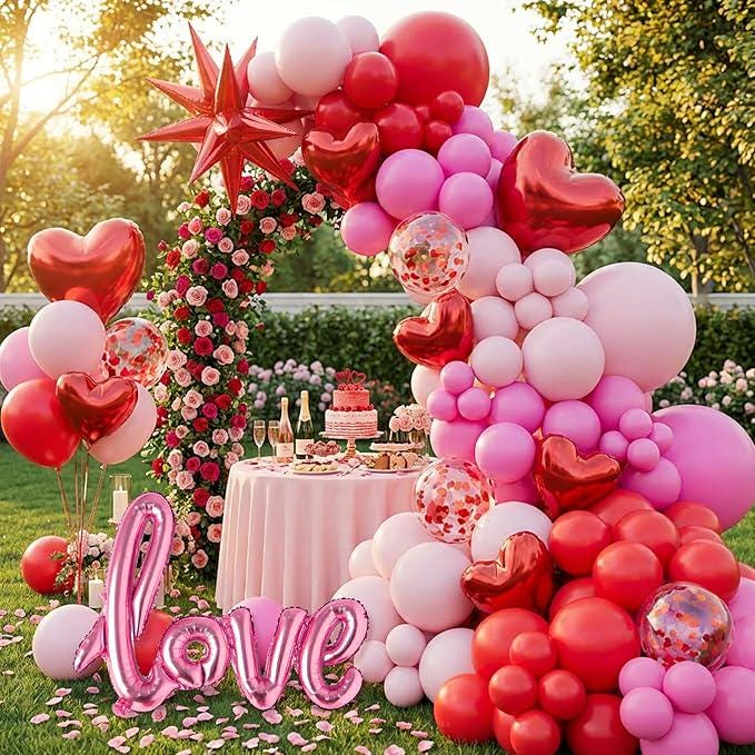 Valentines Day Balloon Garland Arch Kit Pink Red Heart Love Balloons Party Decor