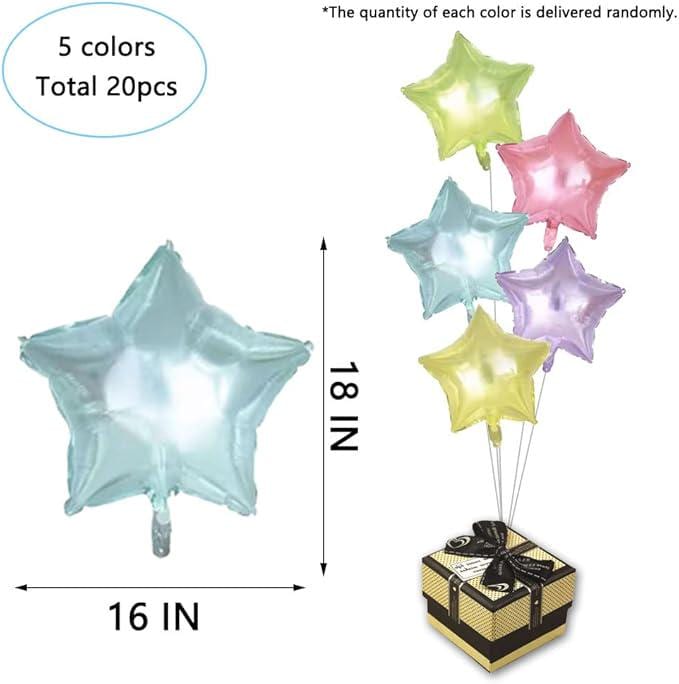 20Pcs Crystal Pastel Clear Star Balloons 18 Inch Transparent Mylar Party Decor