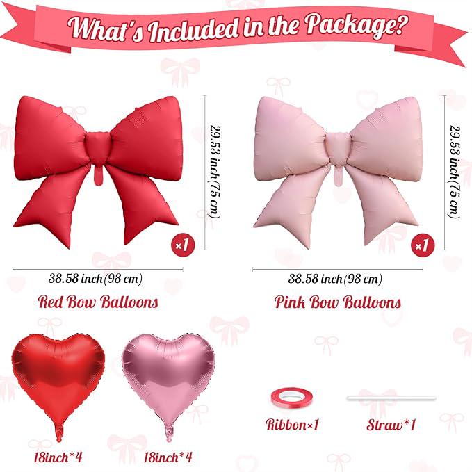 10Pcs Red Pink Heart Foil Balloons 18 Inch Bow Balloon Birthday Wedding Party Decor