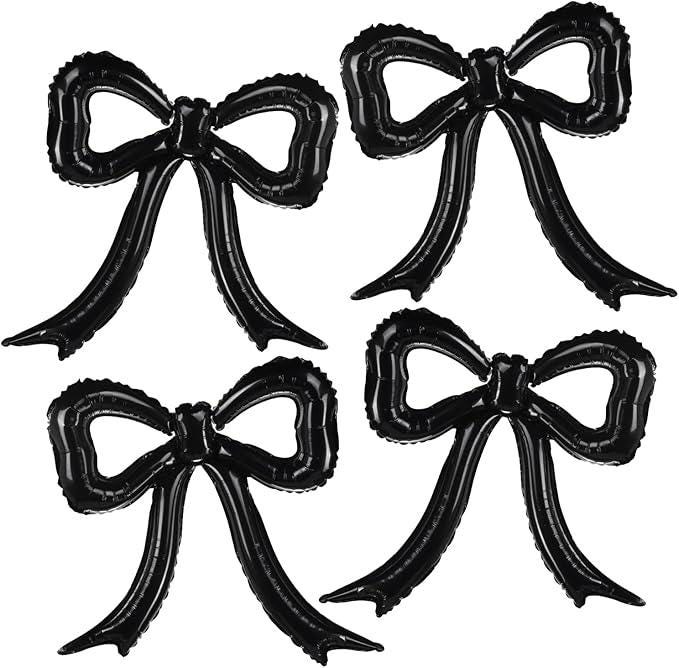 4Pcs Black Bow Foil Balloons Mylar Balloon Set Birthday Bridal Shower Party Decor