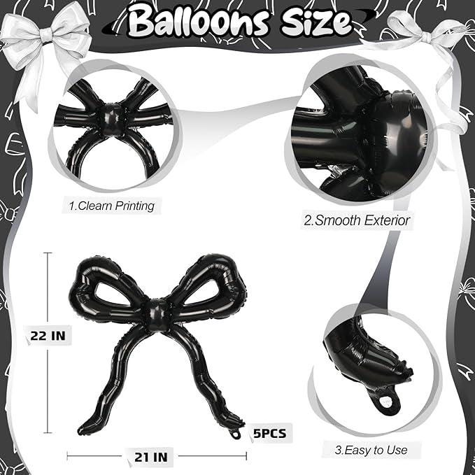 5Pcs Black Bow Mylar Foil Balloons Giant Party Decorations Birthday Wedding Bridal Shower