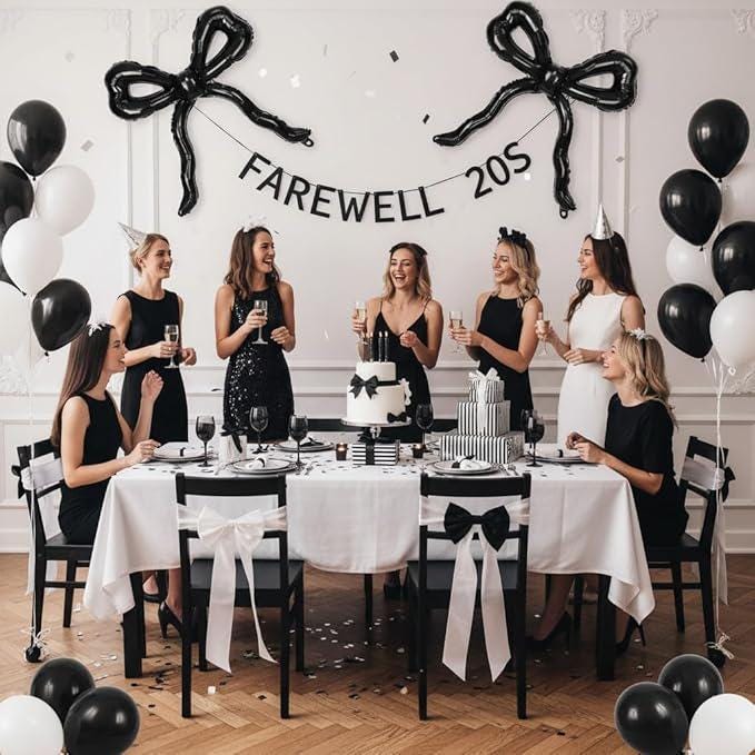 5Pcs Black Bow Mylar Foil Balloons Giant Party Decorations Birthday Wedding Bridal Shower