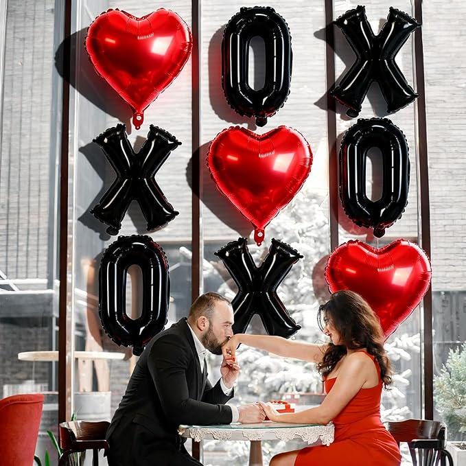 XOXO Balloons 18 Inch Red Heart 16 Inch Black Letter Foil Balloons Valentines Party Decor