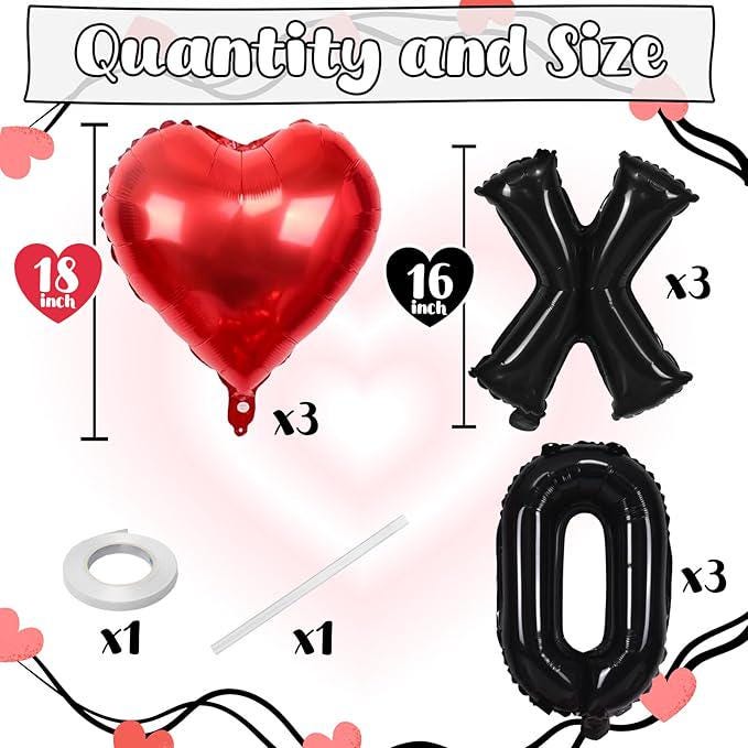 XOXO Balloons 18 Inch Red Heart 16 Inch Black Letter Foil Balloons Valentines Party Decor
