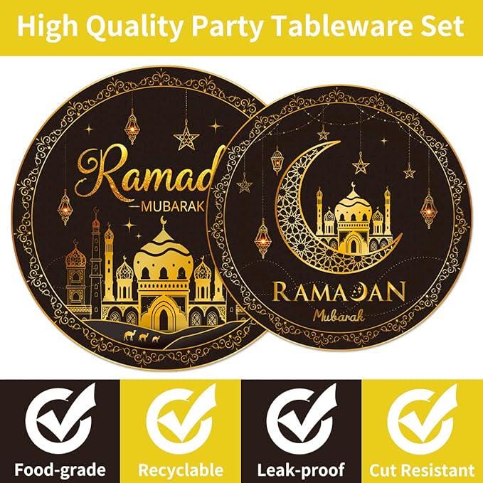 96 Piece Ramadan Party Tableware Set Plates Napkins Forks Decorations 24 Guests