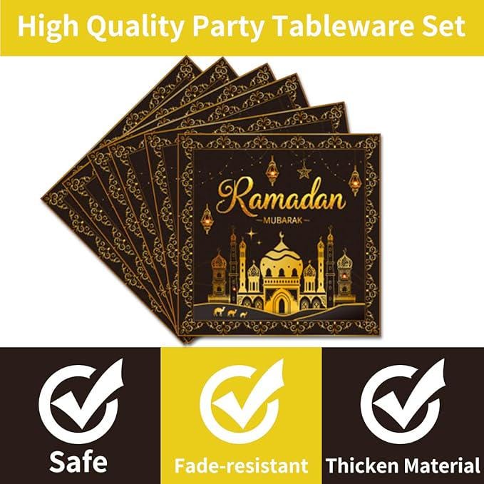 96 Piece Ramadan Party Tableware Set Plates Napkins Forks Decorations 24 Guests