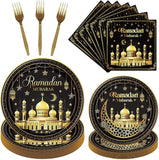 Eid Mubarak Decorations Tableware 96 Piece Ramadan Party Plates Napkins Forks Star Moon Theme