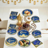 96 Piece Ramadan Plates Napkins Forks Set Blue Gold Eid Mubarak Tableware 24 Guests