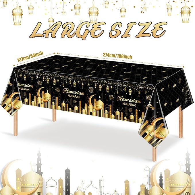 3 Pack Ramadan Plastic Tablecloths Eid Mubarak Disposable Table Covers 54x108 Inch