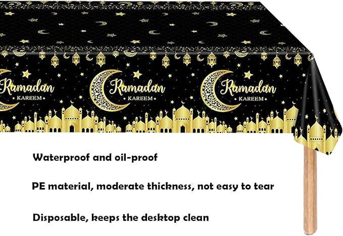3 Pack Ramadan Tablecloths Black Gold Ramadan Kareem Disposable Table Covers 54x108 Inch