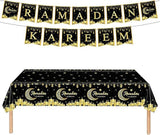 3 Pack Ramadan Tablecloths Black Gold Ramadan Kareem Disposable Table Covers 54x108 Inch