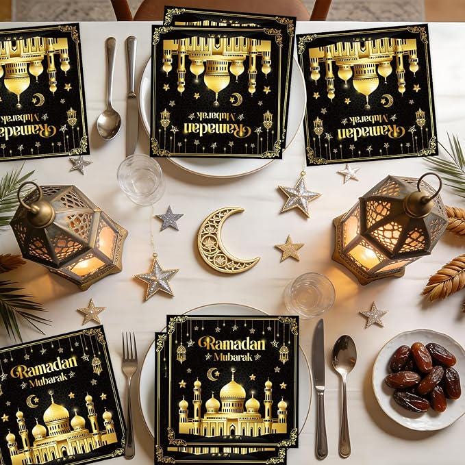 Eid Mubarak Party Decorations 50 Piece Ramadan Paper Napkins Star Moon Theme