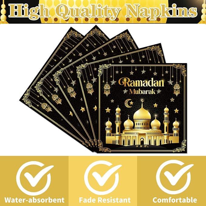 Eid Mubarak Party Decorations 50 Piece Ramadan Paper Napkins Star Moon Theme