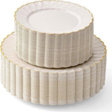 Ivory Plastic Plates with Gold Trim, Scalloped Disposable Dinnerware (100 Piece Set)