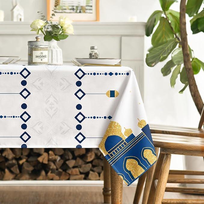 Ramadan Rectangular Tablecloth 60x84 Inch Washable Eid Mubarak Table Cover Party Decor