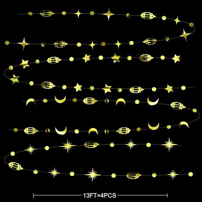 Gold Eid Mubarak Hanging Star Moon Garland Crescent Lamp Banner Home Party Decorations