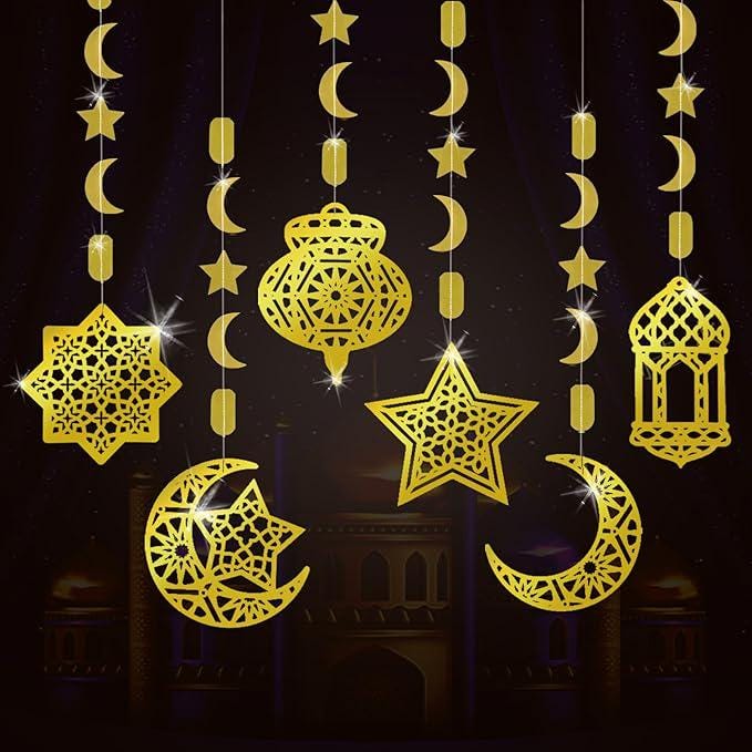 12 Piece Ramadan Mubarak Hanging Decorations Golden Star Moon Lanterns Reusable Party Decor