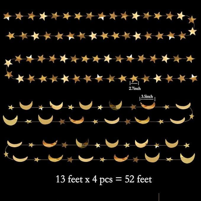 Gold Glitter Star Moon Garland: Celestial Party Banner