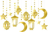 12 Piece Gold Ramadan Star Moon Garland Twinkle Hanging Swirls Lantern Eid Party Decor