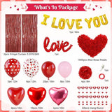 Red Valentines Day Decorations Set I Love You Banner Rose Petals Heart Balloons Streamers