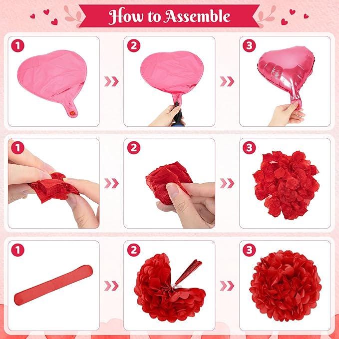 Red Valentines Day Decorations Set I Love You Banner Rose Petals Heart Balloons Streamers