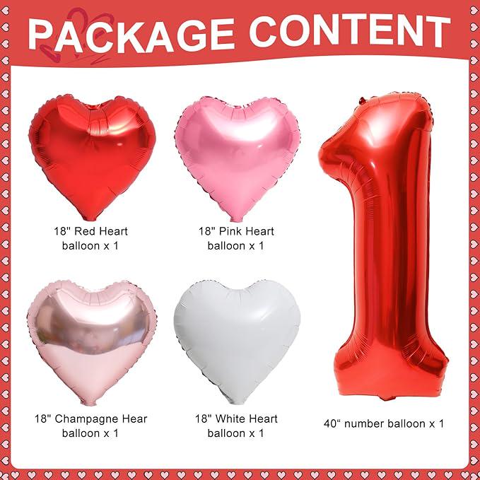 5pcs Sweetheart Valentine Balloons Red Heart Shaped Birthday Baby Shower Decorations