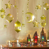 Ramadan Eid Decorations Gold Star Moon Lantern Garland Islamic Party Decor Set