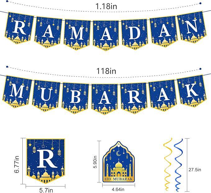 34 Pcs Ramadan Decorations Mubarak Eid Kareem Banner Garland Party Supplies