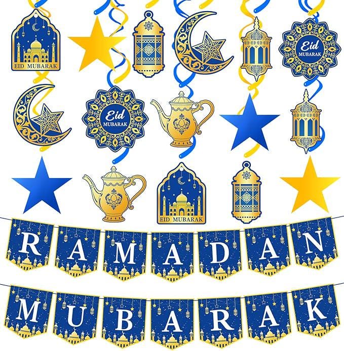 34 Pcs Ramadan Decorations Mubarak Eid Kareem Banner Garland Party Supplies
