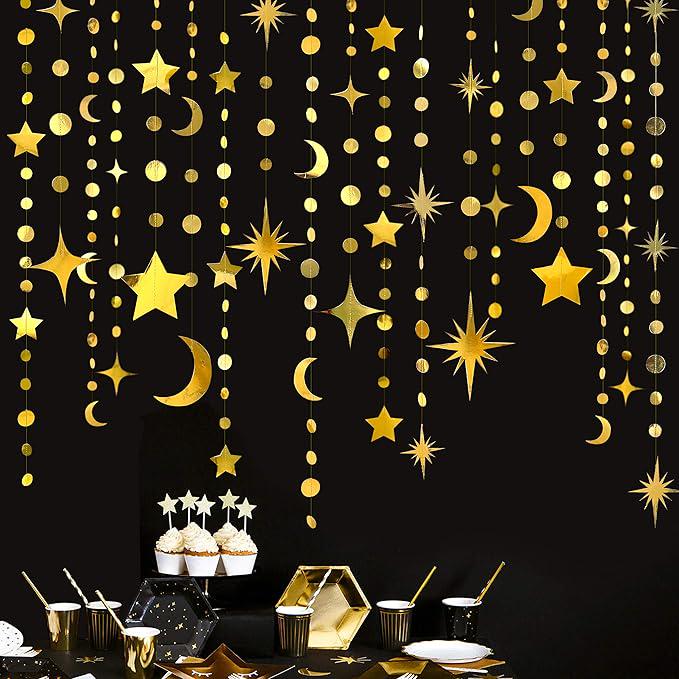 Gold Star Moon Garland Party Decorations Crescent Star Streamer Banner Kit