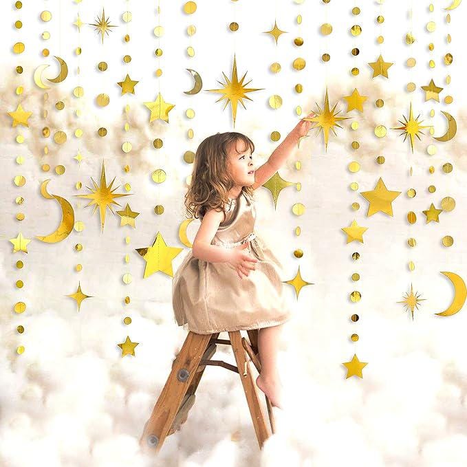 Gold Star Moon Garland Party Decorations Crescent Star Streamer Banner Kit