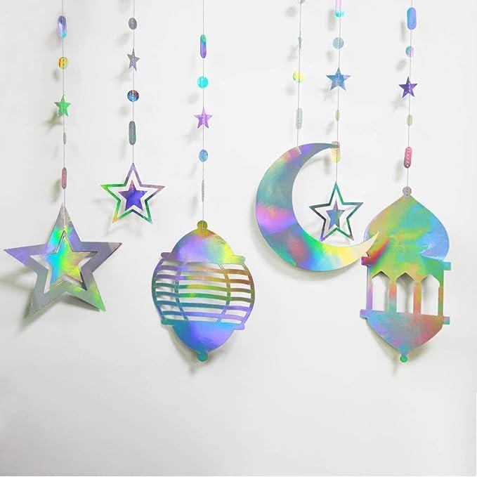 Iridescent Ramadan Decorations Moon Star Garland Crescent Eid Banner Home Party Decor
