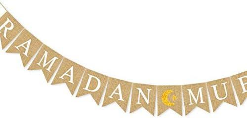 Burlap Ramadan Mubarak Banner Glitter Moon Star Mantel Fireplace Decoration Supplies