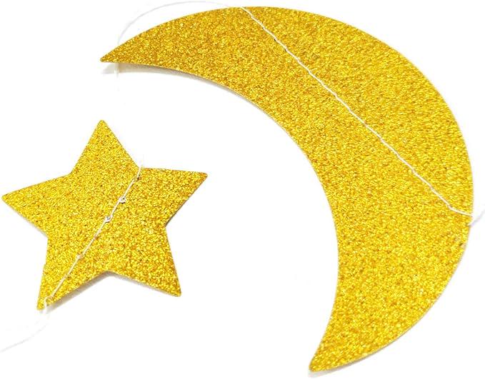 50ft Glitter Moon Stars Garland 6 Pack Gold Crescent Star Hanging Decorations Party