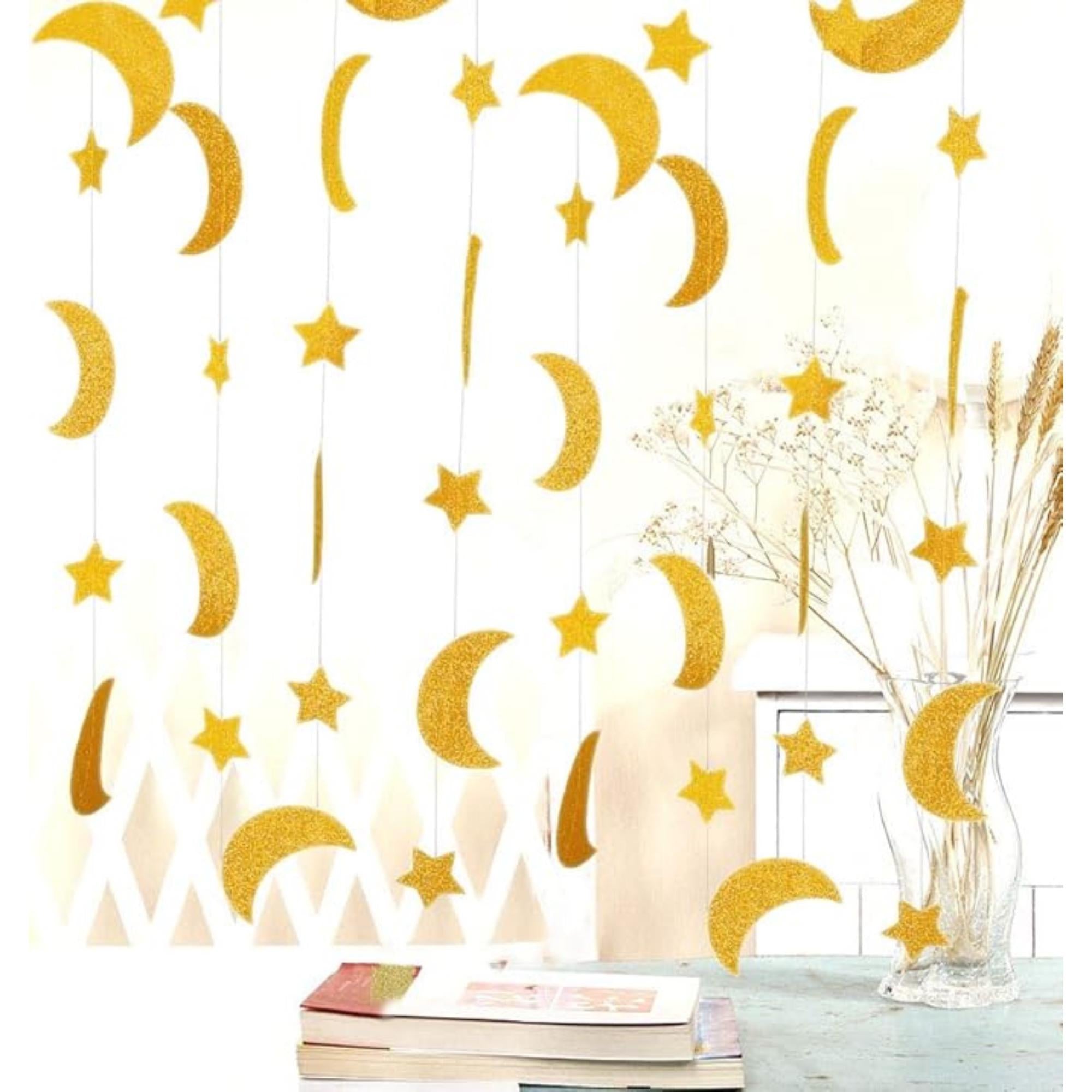 50ft Glitter Moon Stars Garland 6 Pack Gold Crescent Star Hanging Decorations Party