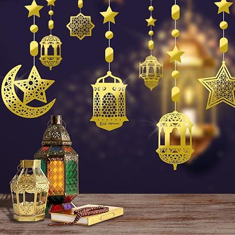 24 Pcs Islamic Star Moon Lantern Ramadan Garland Eid Banner Gold Party Wall Decor