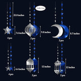 Silver Blue Ramadan Decorations Star Moon Lantern Garland Eid Mubarak Banner