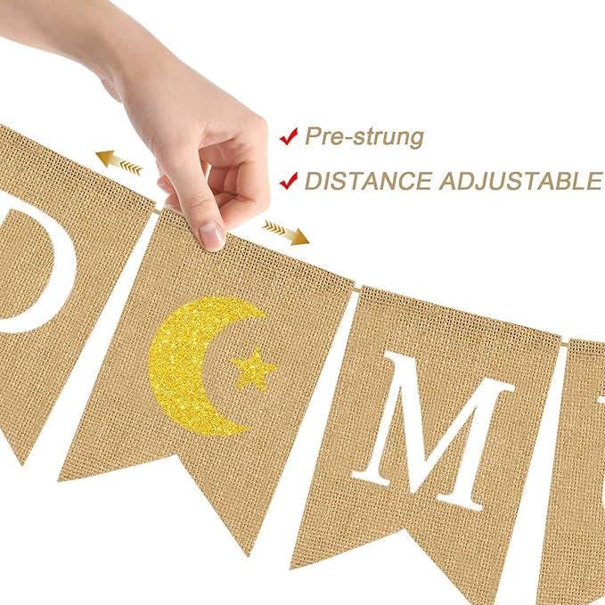 Jute Ramadan Mubarak Banner Moon Star Mantel Fireplace Home Decorations