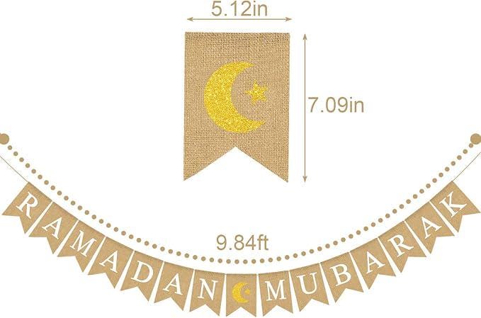 Jute Ramadan Mubarak Banner Moon Star Mantel Fireplace Home Decorations